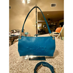 Women's Coach Teal Pebbled Leather Shoulder Bag One Size Gold Hardware‎